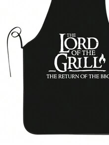 Simple White Apron With Black Printed Words And Creative Design - Black and White - View 5