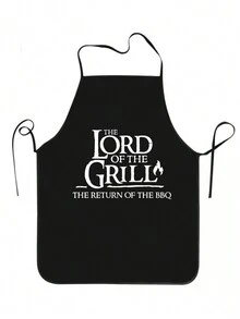 Simple White Apron With Black Printed Words And Creative Design - Black and White - View 1