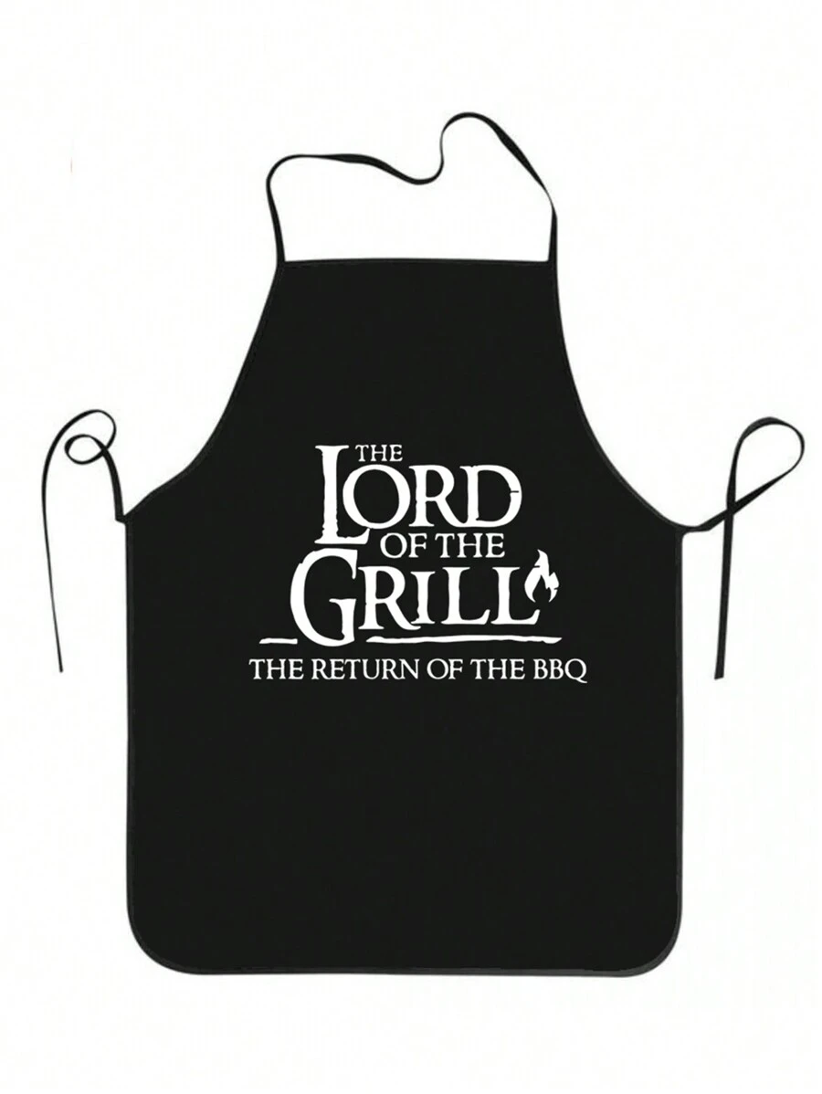 Simple White Apron With Black Printed Words And Creative Design - Black and White - View 1