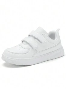 1 Par De Zapatillas Deportivas Blancas Para Niños, Zapatos De Skate Bajos Para Niños, Zapatos Casuales Escolares Para Niñas