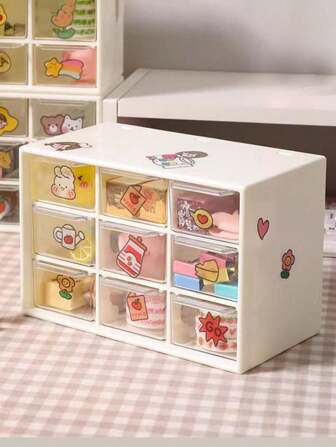1 pieza Organizador de joyas con nueve compartimentos, caja de almacenamiento de escritorio mini, caja de almacenamiento de anillos y aretes de cajón multicapa, caja de almacenamiento de suministros de oficina pequeños, regalo del Día de San Valentín y regreso a la escuela