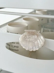 OUSEON A Stylish And Sophisticated White Shell Hair Clip With Rhinestones, Exuding Unique Design And Versatile Elegance - Perfect For Fashionistas Elegant,School Hair Claws Claw Clips Hair Clips Hair Jaw Clip Hair Clamps Hair Clutch Hair Catcher Clip, School Stuff, College Fall Winter Hair Accessories For Women For Vacation Outfits Woman