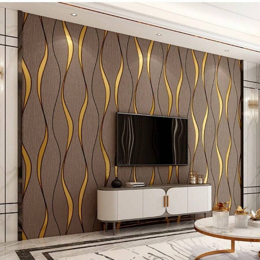 1 Roll 3d Water Ripple Design Minimalist Fashion Wallpaper, Non-Woven Material, Perfect For Living Room, Bedroom, Kitchen Wall Dration Upgrade,Renovation Stickers Peel Wall Panels,Wall Paper, Wallpapers,Spring Decoration Items Refresh Your Home,Rama Decoration Stickers - Brown - View 1