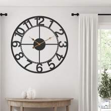 24 Inch Large Black Metal Wall Clock For Living Room Decor, Silent Non Ticking Analog Wall Clock Battery Operated, Rustic Metal Wall Clock For Bedroom, Kitchen, Office - Arabic Numerals - 黑色 - 查看 2