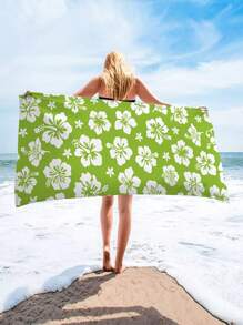 1條白色大紅花熱帶夏威夷圖案印花柔軟沙灘巾,適合游泳、露營和度假,非常適合瑜伽、潛水和旅行 - 彩色 - 查看 2