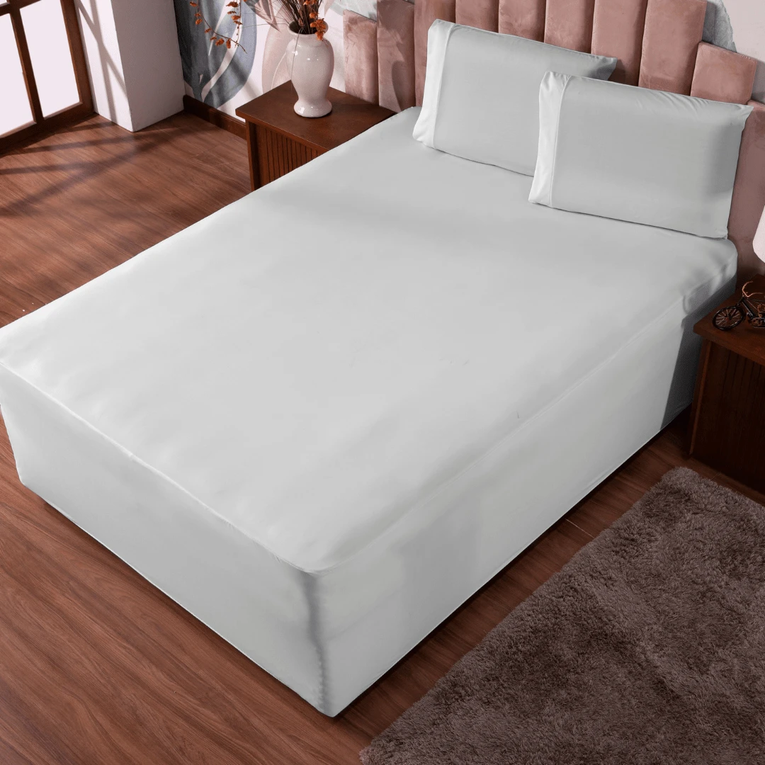 Lençol Avulso De Cama Casal Padrão Box Malha Luva Elástico Cobre toda Cama - Promoção - Branco - Visão 1