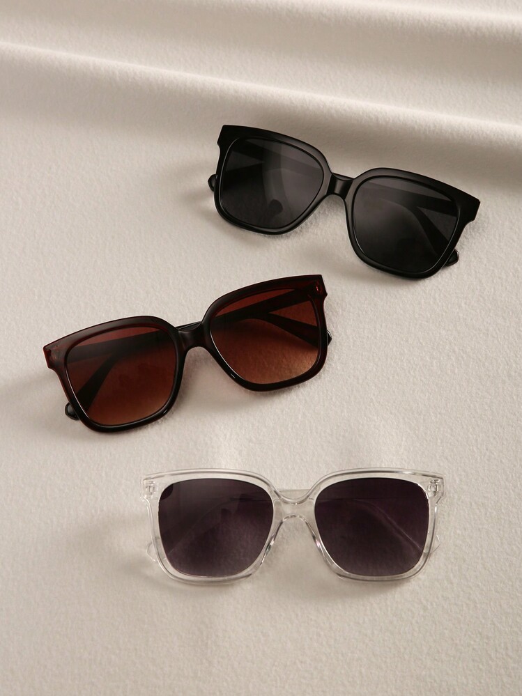 3pcs/Set Plastic Geometric Retro Oversized Square Frame Eyeglasses, Decorative And Fashionable, Suitable For Women Beach, Travel And Vacation, Ideal For Summer Beach, Outdoor Activities And Travel - Multicolor - View 2