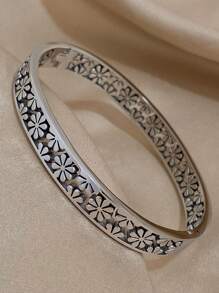 1 件女士镂空花朵手链青少年女孩银色不锈钢袖口手链日常派对情人节珠宝礼物情人节、妈妈、母亲、母亲节、礼物 - 銀色 - 查看 5