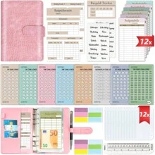 Budget Planner Deutsch - Bugetplaner Deutsch Startset mit 8 Sparchallenges - Finanzplaner Haushaltsbuch - Geld Organizer Sparbuch - Cash Stuffing - Budget Binder A6 Leder - Sparen mit Umschlagmethode - Pink - Übersicht 2
