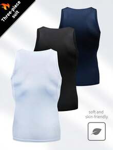 3pcs Men's Basic Sleeveless Sports Vest, Solid Color Undershirt For Fitness Workout, Spring/Summer - Black and White - View 2