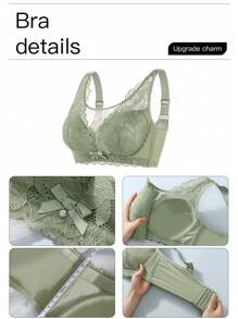 簡約實心花邊蝴蝶結胸罩,舒適透氣全覆蓋無鋼圈胸罩,女式內衣蕾絲內衣