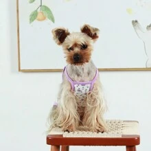 1 件針織布料鄉村風格花卉印花薄背心適合中小型狗或貓,適合泰迪、比雄犬、雪納瑞服裝、寵物服裝 - 紫色 - 查看 8