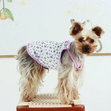 1 件針織布料鄉村風格花卉印花薄背心適合中小型狗或貓,適合泰迪、比雄犬、雪納瑞服裝、寵物服裝 - 紫色 - 查看 6