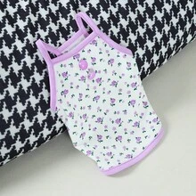 1 件針織布料鄉村風格花卉印花薄背心適合中小型狗或貓,適合泰迪、比雄犬、雪納瑞服裝、寵物服裝 - 紫色 - 查看 4