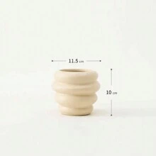 1 件蜂蜜罐形陶瓷刷子收纳管，Ins 风格浮雕不对称桌面装饰花瓶，适用于客厅、卧室和办公室收纳 - 一個米色 - 查看 4