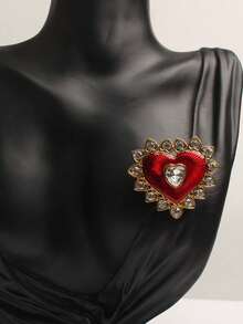 1 件创意个性化红心胸针女士奢华水钻爱心胸花时尚派对办公室胸针 - 彩色 - 查看 2