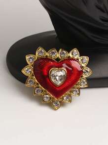1 件创意个性化红心胸针女士奢华水钻爱心胸花时尚派对办公室胸针 - 彩色 - 查看 1