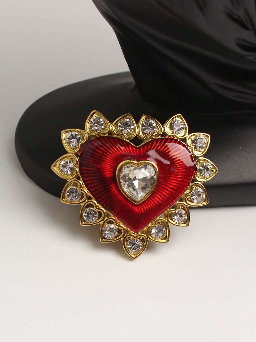 1 件创意个性化红心胸针女士奢华水钻爱心胸花时尚派对办公室胸针 - 彩色 - 查看 1
