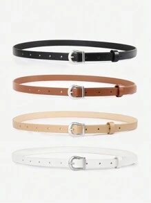 4pcs Women Metal Buckle Casual Belt For Daily Life Summer, School Fall, Autumn, Halloween