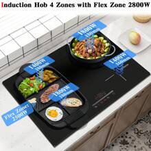 Cooksir Plug In Induction Hob 4 Zone Electric Hob 60cm With Flex Zones For BBQ Function, Built-In Electric Cooktop, With Slider Touch Control, Timer, Child Lock,9 Power Levels,2800W - Black - View 2