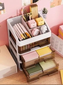 1 Pieza Caja De Almacenamiento Cosmético Transparente De Escritorio Con 3/5 Capas Y Cajones, Estante Organizador De Múltiples Capas - Blanco - Ver 9