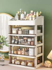 1 Pieza Caja De Almacenamiento Cosmético Transparente De Escritorio Con 3/5 Capas Y Cajones, Estante Organizador De Múltiples Capas - Blanco - Ver 8