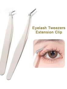 4pcs Professional Anti-Static Tweezers For Curling Eyelash Extension, False Eyelash, Mascara, Eyebrow & Hair Clips - White - View 7