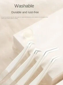4pcs Professional Anti-Static Tweezers For Curling Eyelash Extension, False Eyelash, Mascara, Eyebrow & Hair Clips - White - View 3