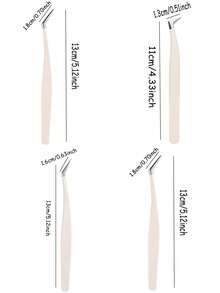 4pcs Professional Anti-Static Tweezers For Curling Eyelash Extension, False Eyelash, Mascara, Eyebrow & Hair Clips - White - View 2
