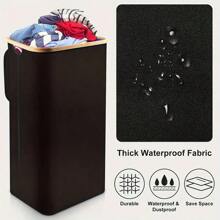 1个大容量带盖洗衣篮，100升高款洗衣收纳篮，可折叠带提手脏衣篮，防水可拆卸内袋，适用于卧室衣物（连衣裙、裤子、鞋子、牛仔裤、靴子、裙子）洗衣篮、浴室收纳篮、可折叠洗衣篮 - 米色 - 查看 9