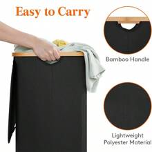 1个大容量带盖洗衣篮，100升高款洗衣收纳篮，可折叠带提手脏衣篮，防水可拆卸内袋，适用于卧室衣物（连衣裙、裤子、鞋子、牛仔裤、靴子、裙子）洗衣篮、浴室收纳篮、可折叠洗衣篮 - 米色 - 查看 7