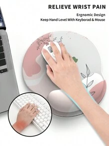 Wrist Support Mouse Pad, Notebook Wrist Rest Pad, Mouse Pad With Wrist Rest Support Thickened Palm Rest Pad - Pink White Leaves - View 4