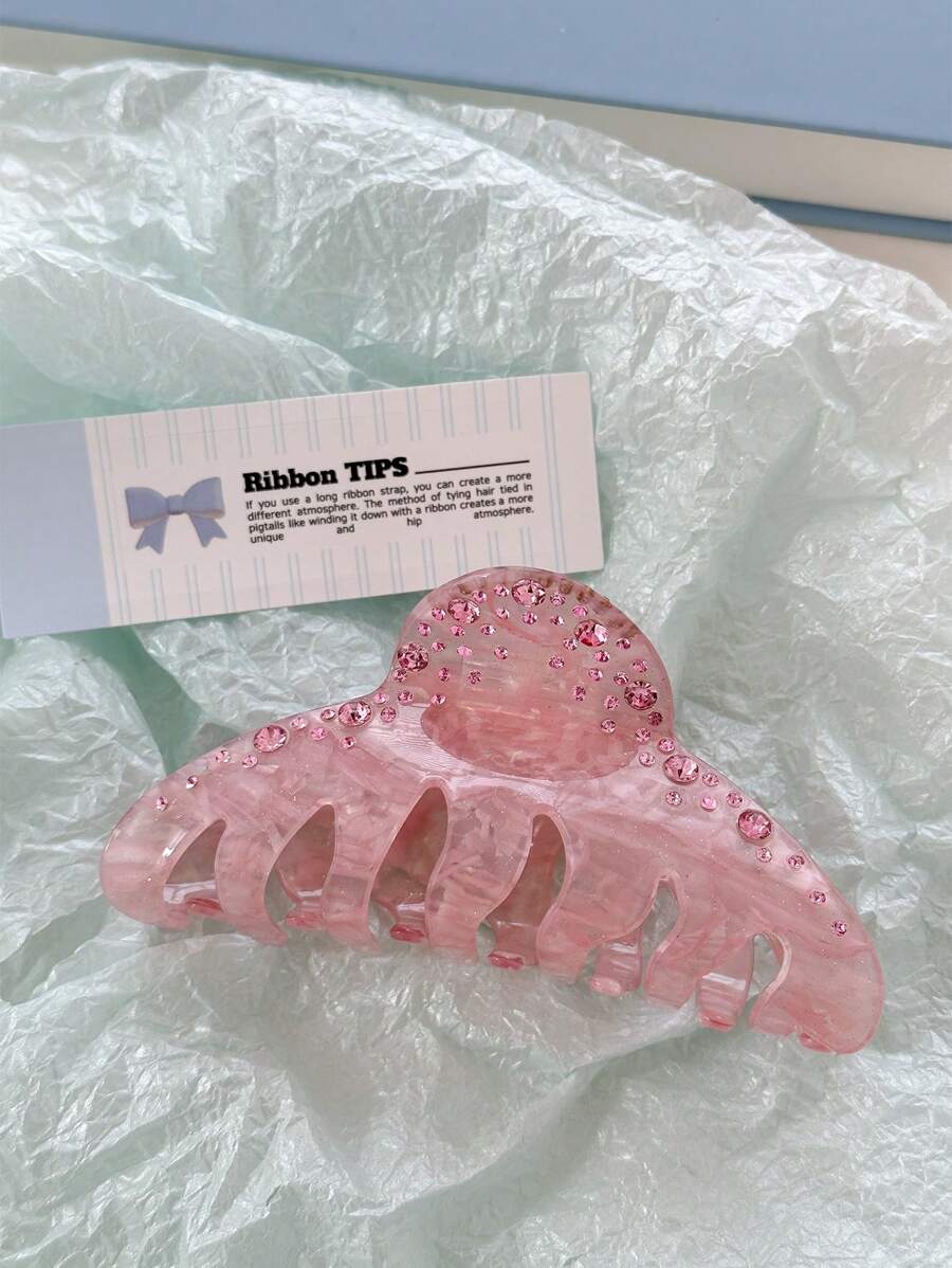 OUSEON 时尚粉色水钻发夹：轻巧、有弹性、用途广泛，适合所有发型，街头情人节、发饰、爪夹、发夹、发夹 - 淺粉色 - 查看 1