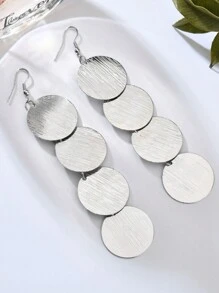 1对夸张几何圆形哑光金属吊坠耳环，欧美风格