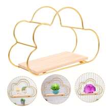 壁挂式浮动搁架金色云形，现代金属壁架，简易木质隔断储物架，适用于卧室、客厅、厨房和办公室的墙壁装饰架，秋季家居装饰房间装饰