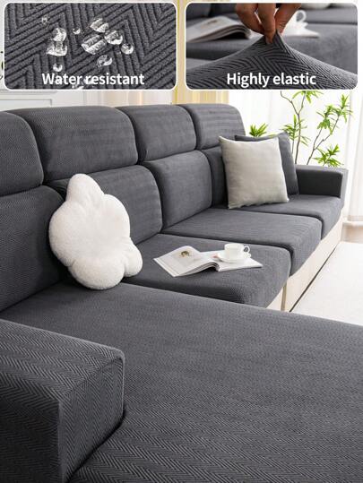 1pc Waterproof Jacquard Fabric Elastic Sofa Cushion Cover Suitable For All Seasons, Simple Modern Style Anti-slip Sofa Cover For Living Room, Fits L-shaped Sofa And 1/2/3/4-seater Sofa