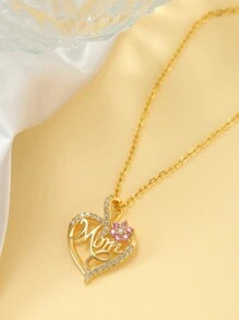 1 件女時尚簡約心型「媽媽」吊墜,鑲嵌氧化鋯,母親節禮物 - Mom - 查看 6