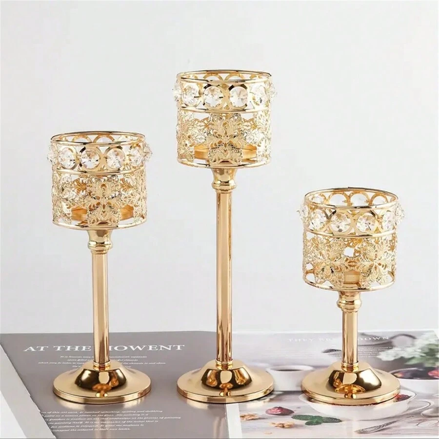 1pc Creative Embossed Crystal Candle Holder For Wedding Home Dinner Decoration