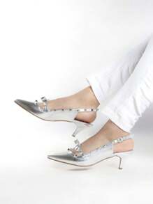 Zapatillas de tacón bajo - Plateado - Ver 3