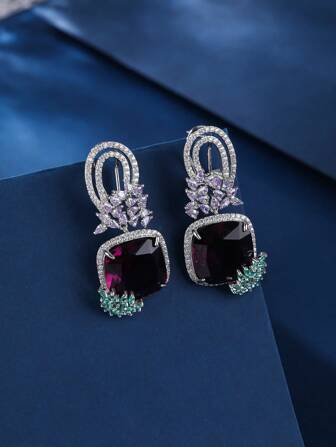1pair Luxury Jewelry Style Cubic Zirconia Earrings, Suitable For Women To Match Fashion Dresses, Formal Occasions, As Birthday Gifts