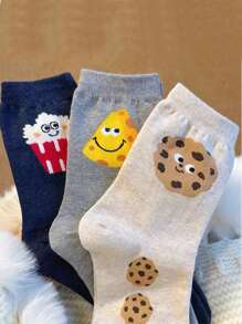 4双随机发货韩版INS时尚可爱饼干奶酪中筒袜女童秋季
