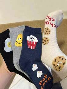 4双随机发货韩版INS时尚可爱饼干奶酪中筒袜女童秋季