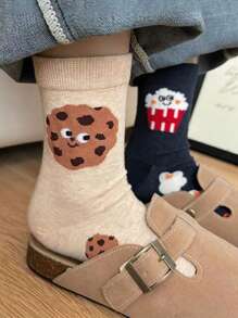 4双随机发货韩版INS时尚可爱饼干奶酪中筒袜女童秋季