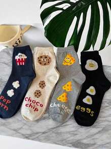 4双随机发货韩版INS时尚可爱饼干奶酪中筒袜女童秋季