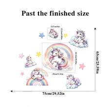 1入組卡通髮夾風格牆貼,粉色獨角獸&星星&彩虹&雲朵設計,適用於兒童房間或幼兒教室裝飾,尺寸11.8*35.4英寸 - 彩色 - 查看 5