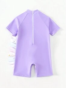 Young Girl Cute Cartoon Unicorn Printed Off-Shoulder Short Sleeve Swimsuit