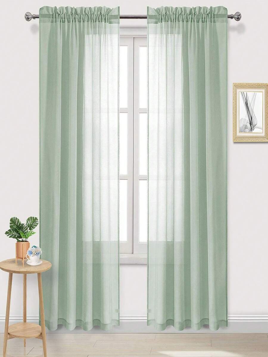2 片绿色薄纱巴厘岛窗帘，适用于客厅、卧室、餐厅、装饰薄纱窗帘