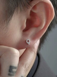 1 Miếng Cổ điển Thời trang Chữ cái Đồ trang sức Nam Xỏ lỗ tai Khối Zirconia  Tiếng Anh Tên viết tắt Đinh ốc Trở lại Bông tai stud Dành Cho Nam Và Nữ - Bạc - Xem 8