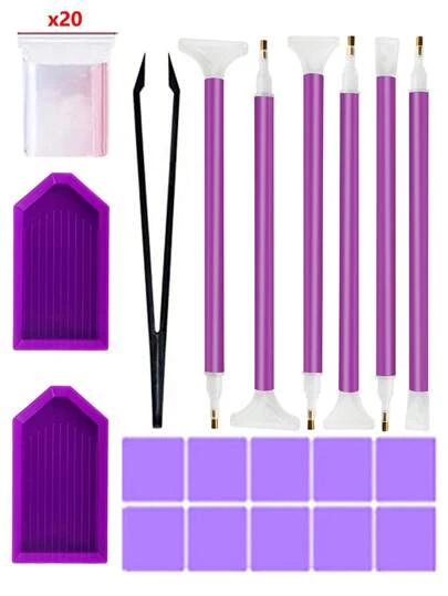 Juego de pintura de diamantes 5D con morado - Juego de manualidades de arte completo DIY, equipado con herramientas multifuncionales, cajas de bordado, bolígrafos ajustables, accesorios de precisión y soluciones de almacenamiento, materiales de plástico que incluyen bolígrafos de punta de diamante, pinzas, adhesivo y bandejas de plástico, adecuado para el regalo de vacaciones DIY para adultos
