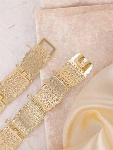 1 件优雅花形合金腰带，摩洛哥阿拉伯新娘婚纱身体链配饰，复古女士派对腰饰，长度可调，闪亮金色 - 腰鏈 - 查看 5